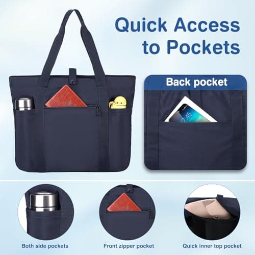 Voova Tote Bag for Women, Large Capacity Tote Bag with Zipper, Foldable Shoulder Bag Handbag for Work,Travel,Shopping,Beach view 5