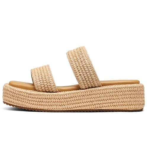 EQAUDES Platform Slip on Espadrille Sandals for Women Wedges Slides Bohemia Sandals Flatform Open Toe Beach Sandals — image 1