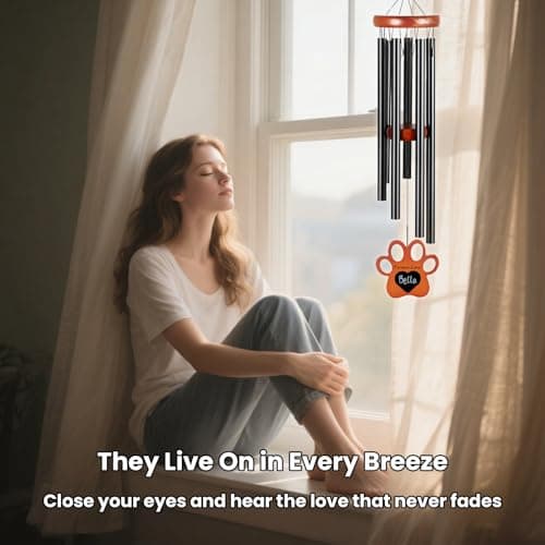 GDuolaPaws Personalized Pet Memorial Wind Chime, 26" Pawprint Dog Memorial Gift for Loss of Dog, 3-Pieces Dog Passing Away Gift Package with Sympathy Card & Bracelet view 6