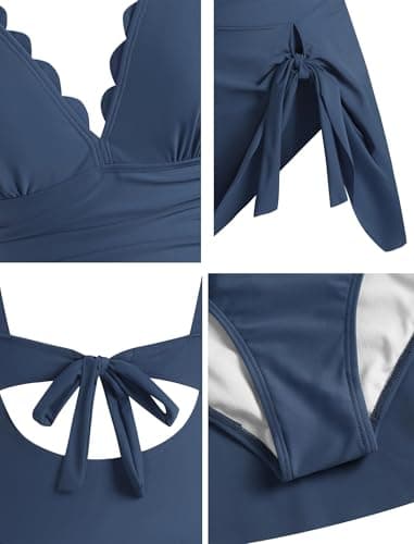 ZAFUL One Piece Swim Dress Swimsuits for Women Scallop Tummy Control Swimdress Tie Knot Swim Skirt Swimwear Bathing Suit view 6