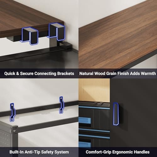 FLEXIMOUNTS Garage Storage Cabinet System, 3-in-1 Modular Metal Tool Cabinet w/Workbench and Metal Board Shelf Includes Pegboard, 24-Gauge Steel, 117"(L) w/ 8 Doors, Black, FLEXIMOD Series view 4