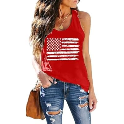 DESFSE American Flag Tank Top Women 4th of July Tanks Tops for Womens USA Flag Patriotic Shirts Vest Racerback Sleeveless Tee
