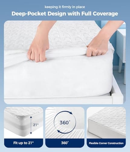AVIKEN Waterproof Mattress Protector Queen Size, Soft Breathable Mattress Pad with Deep Pocket 8"-21", Noiseless 3D Air Fabric Cooling Mattress Cover for Bed, Machine Washable, White view 4