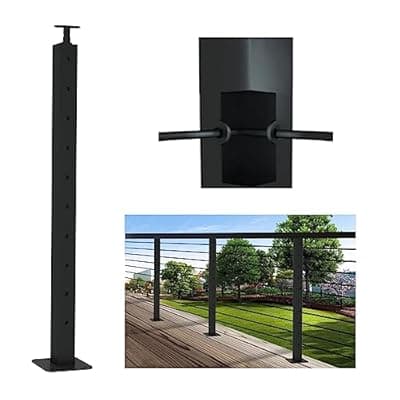 LANGLIER 1 PC Cable Railing Post 36"x2"x2" Stainless Steel Black Finish, for Stairs and Deck handrails，can be Installed on Wood or Concrete Floor. (Corner Post, Black)