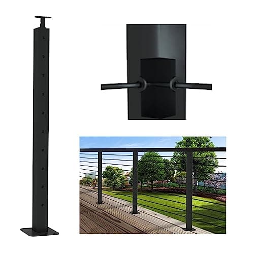 LANGLIER 1 PC Cable Railing Post 36"x2"x2"（Square Column 33"） Stainless Steel Black Finish, for Stairs and Deck handrails，can be Installed on Wood or Concrete Floor. (Corner Post, Black) — image 1