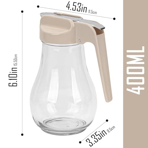 Junverelle 13 oz Glass Syrup Dispenser with Retracting Spout, Easy Pour Maple Syrup Bottle with Handle, No Drip Honey Dispenser for Kitchen, Clear Glass Pitcher for Pancakes & Waffles, Coffee view 3