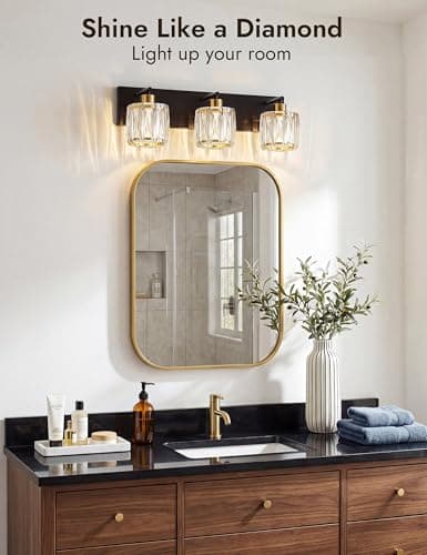 VOLISUN 3-Light Crystal Bathroom Vanity Light Fixtures, Black and Gold view 6