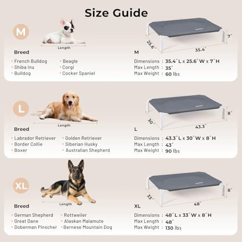 ZOMISIA Elevated Dog Cot Bed Tool-Free Assembly - Outdoor Raised Dog Cooling Bed Frame for Large Pets, Summer Pet Hammock Off Ground with Non-Slip Feet & Waterproof Teslin Mesh, 43x30 Inch view 6