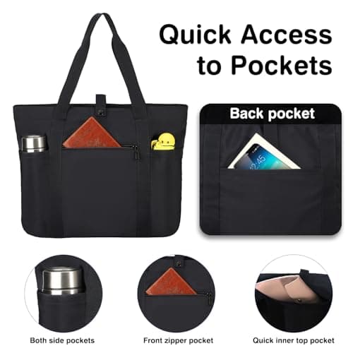 Voova Tote Bag for Women, Large Capacity Tote Bag with Zipper, Foldable Shoulder Bag Handbag for Work,Travel,Shopping,Beach view 5