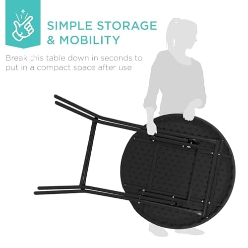 Best Choice Products 32in Bar Height Folding Table, Round Indoor Outdoor Accessory for Patio, Backyard, Dining Room, Events w/Thick Table Top, Metal Frame, Locking Legs, 330lb Weight Capacity - Black view 6