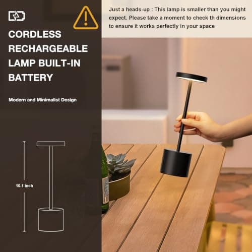 Cordless Rechargeable Table Lamp, 4000mAh Battery Operated, Black, 2 Pack | Wireless LED Lamp, 3 Color Modes, Stepless Dimming, for Dining Room, Bedroom, Bar, Cafe, Restaurant, Outdoor Patio, Camping view 2