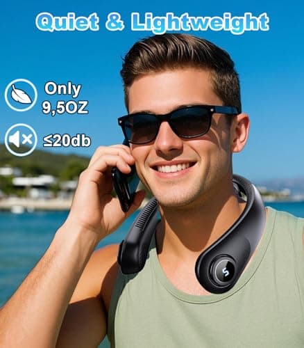 Portable Neck Fan With LED Display, Hands-free 5 Speeds Cooling, Neck Support, Lightweight, Battery Operated, Personal Bladeless Fan Rechargeable, Gift for Women Men, Hot Flashes, Travel, Camping view 4