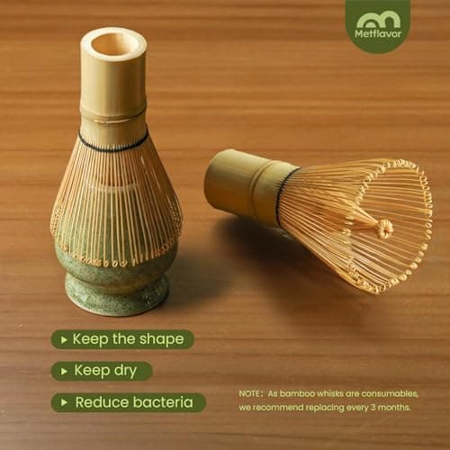 Matcha Whisk Set, Ceramic Bowl Matcha Kit & Handcrafted Bamboo Chasen, Complete 5 Pcs Matcha Set Whisk and Bowl, Stainless Steel Sifter, Bamboo Scoop & Holder for Matcha Lovers view 6
