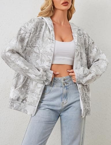 ACCPUR Women Camo Hoodie Oversized Fleece Full Zip Up Sweatshirt Casual Long Sleeve Jackets Trendy Fall Clothes With Pockets view 4