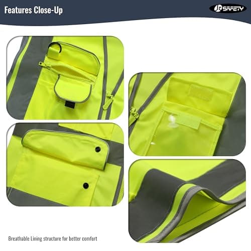 JKSafety 9 Pockets Class 2 High Visibility Zipper Front Safety Vest With Reflective Strips,Meets ANSI/ISEA Standard (Large, 150-Yellow) view 4
