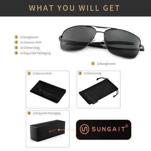 SUNGAIT Men's Polarized Square Aviator Sunglasses Durable Metal Frame for Fishing Driving Golf 100% UV Protection view 5