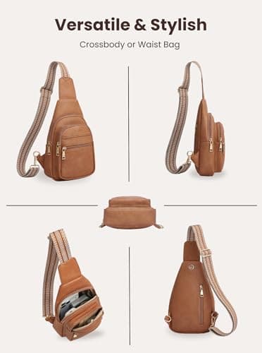 Botimmy Women Crossbody Sling Bag with Anti-Theft Pocket, Small Vegan Leather Travel Backpack, Adjustable Strap Chest & Waist Bag for Everyday, Travel & Shopping Brown view 7