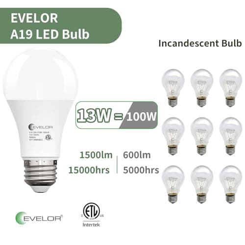 evelor 24-Packs A19 LED Light Bulbs,100 Watt Equivalent 2700K Soft White Bright Bulbs Efficient 13W,1500 Lumens E26 Base, Non-Dimmable, 15000-Hour Lifespan for Bedroom, Living Room, Office view 3
