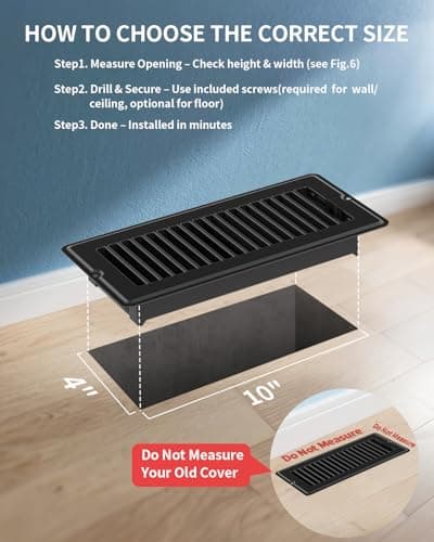 4x10 Floor Regsiter Vent Covers for Home Floor Wall Ceiling - Black with Screws for Easy Installation - Heavy Duty Steel Walkable Finish for Quiet Adjustable Air Vent Cover 4‘’ x 10‘’- 5 Pack view 2