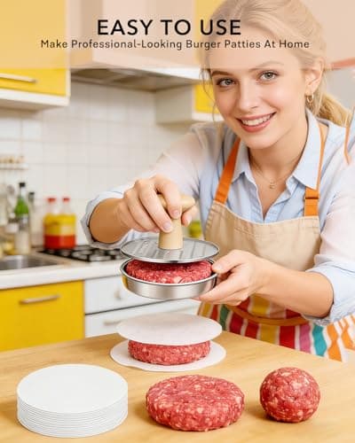 DSTHISAR Burger Press, 5”Stainless Steel Hamburger Press Patty Maker, Non-Stick Hamburger Press for Making Patties, for Grilling and Cooking, Comes with 100 Pieces of Wax Paper view 3
