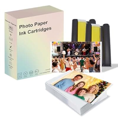 Compatible With Liene Amber M100 M200-4x6 Inch Glossy Photo Paper For DHP512/DHP513, 80 Sheets Papers & 2 Inks, Waterproof, Fingerprint-resistant