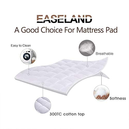 EASELAND Queen Size Mattress Pad Pillow Top Mattress Cover Quilted Fitted Mattress Protector Cotton Top Stretches up 8-21" Deep Pocket Cooling Mattress Topper (60x80 inch, White) view 2