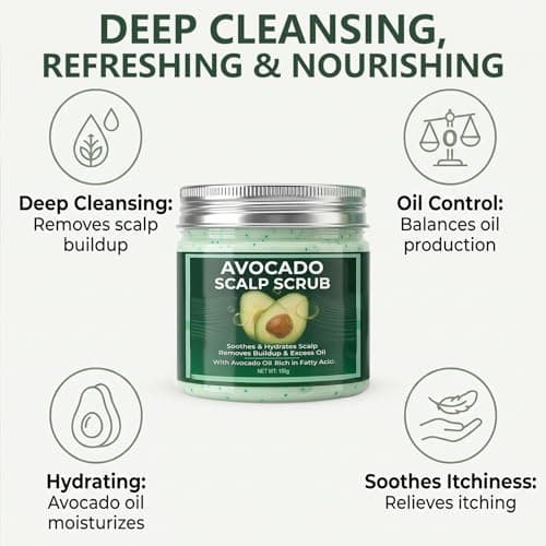 Avocado Oil Scalp Scrub - Deep Exfoliating Care for Dry, Itchy & Flaky Scalp - Natural Physical Exfoliant with Pumice, Aloe Vera & Peppermint - Vegan, 5.29 oz view 6