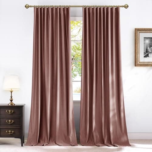 NICETOWN Dusty Rose Pink Blackout Velvet Curtains for Girls Room 84 inch Long - Privacy Protection Light Blocking Drapes for Living Room, Gifts for Mom, W52” x L84, 2 Panels view 1