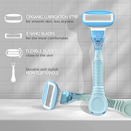 HEYAXA Razors for Women with 4 Razor Refills and 1 Non-Slip Handle, Womens Razors for Shaving with Organic Lubricating Strip, Disposable Razor with 5 Blades view 3