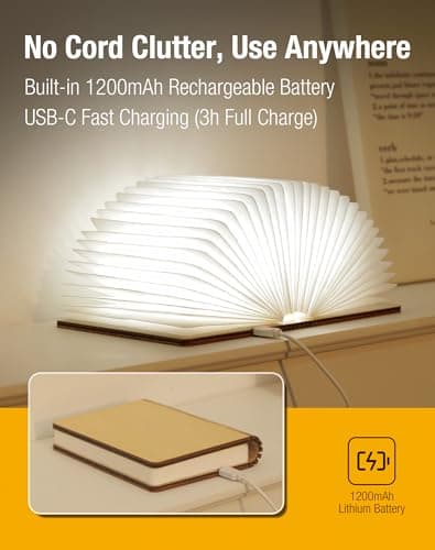 ZBOLE Wooden Book Lamp - Portable Folding LED Book Light for Reading, Unique Gift for Book Lovers, Magnetic Mood Lighting for Home&Library Decor (Maple) view 5