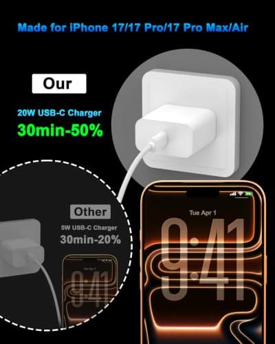 iPhone 18 17 16 Pro Max Charger Fast Charging 10FT, 20W USB C Charger Block | 2 Pack 20W Type C Charger with 10FT Long USB-C to USB-C Woven Charge Cable for iPhone Duo/18 Pro/18 Pro Max/17 16 15 Pro Max view 2