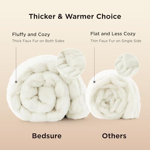 Bedsure Gentlesoft Double-Sided Ruched Faux Fur Throw Blanket for Couch, Cozy Soft Fuzzy Fluffy Faux Rabbit Fur Blanket, Luxury Gifts for Women Thick Warm Plush Room Decor, 50X60 Inch, Cream view 4