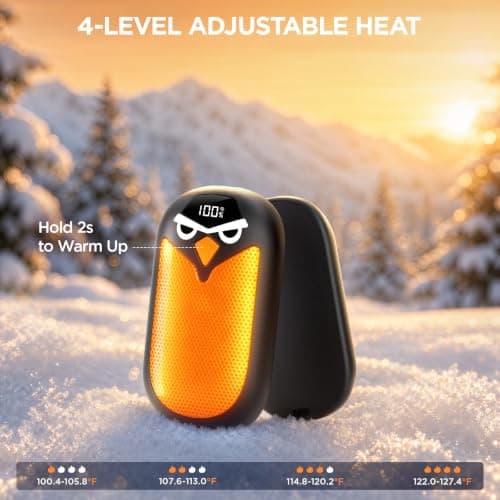 Hand Warmers Rechargeable 2 Pack with LED Display, 4 Heat Settings & Fast Heating, Portable Electric Hand Warmers for Camping Hunting Commuting, for Men Women view 3