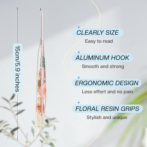 3.5mm Crochet Hooks,Ergonomic Crochet Hook with Floral Resin Grips,Stylish and Unique,Crocheting kit for Beginners, Arthritic Hands and Professional view 3
