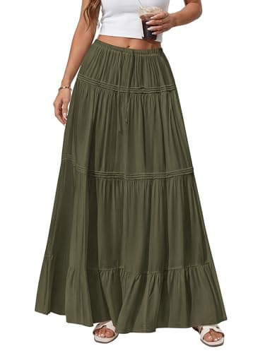 BTFBM Spring Skirts for Women 2026 Summer Boho Beach Vacation Clothes Casual Pleated High Waisted Flowy Maxi Skirt view 4