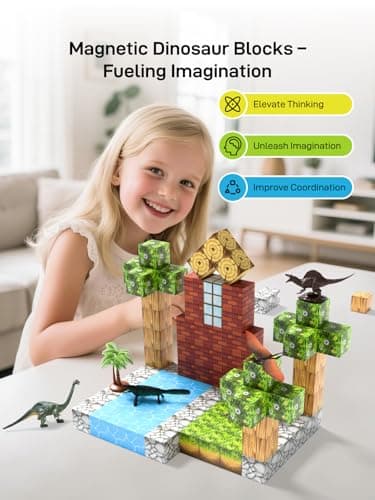 Magnetic Blocks, 108PCS Magnetic Building Block with 6 Dinosaur Toys for Kids, Toddler Stacking STEM Toys for Boys & Girls 3-5 4-8 5-7 Year Old, Sensory Birthday Gift for Age 3+ Kids view 4