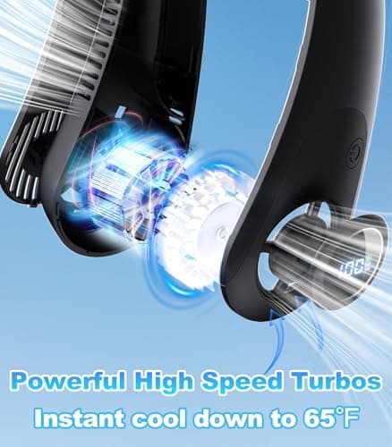 Portable Neck Fan With LED Display, Hands-free 5 Speeds Cooling, Neck Support, Lightweight, Battery Operated, Personal Bladeless Fan Rechargeable, Gift for Women Men, Hot Flashes, Travel, Camping view 5