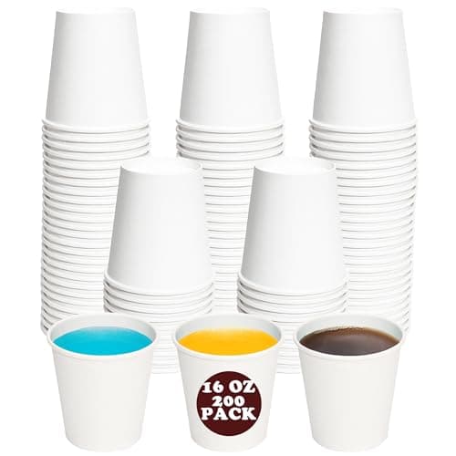 SLFxotro Coffee Cups 16 oz 200 Pack, Disposable Paper Cups 16 oz, White Paper Hot Coffee Cups Suitable for Party, Picnic, Travel, and Events-white — image 1