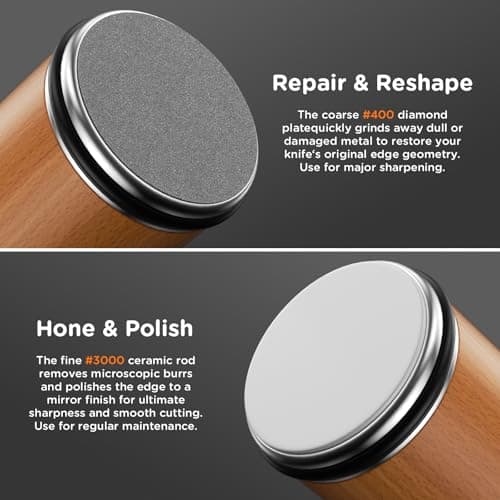 EUHOME Rolling Knife Sharpener Magnetic 15 20 Degree Angle Guide - 2-Stage Diamond Ceramic Sharpening Kit with N52 Magnets Heavy Duty Wood Base, Sharpener Tool for Kitchen Knives, Gift for Men Dad view 6