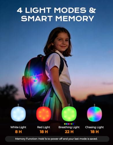 Cuvccn Safety Light 100LM, 4 Modes Dog Collar Light/Stroller/Backpack Light | Eye-friendly RGB Light, Waterproof & Rechargeable Dog Light, 8-22h Runtime, Zinc Alloy Clip on Light for Dog Walking/Hiking view 3