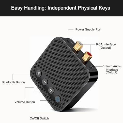 Bluetooth Adapter for Stereo Receiver - aptX HD RCA/3.5mm Output | Bluetooth Audio Receiver for Music Streaming Sound System Works with SmartPhones Tablets, Plug and Play view 2