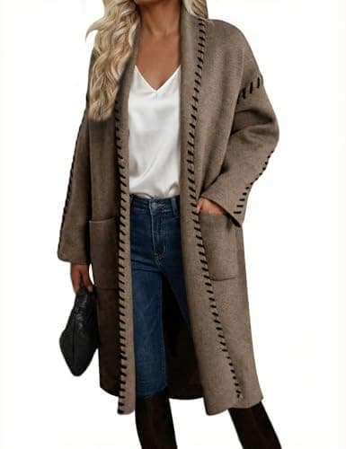 VIMPUNEC Womens Fall Long Cardigan Sweaters Oversized Chunky Jackets Open Front Knit Outwear Coats with Pockets