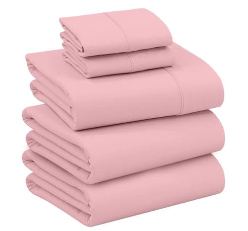 RUVANTI 100% Cotton Sheets – Split King Size Percale Bedding, Cooling & Breathable, Durable with a Crisp, Soft & Comfortable Feel, 16" Deep Pocket, 5-Piece Set, Bridal Rose view 1