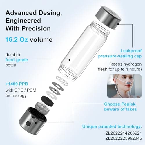 Hydrogen Water Generator Bottles, Hydrogenated Water Bottle with SPE PEM Technology, 460ml(16OZ) Hydrogen Water Bottle Generator for Home, Office, and Travel-Certified H2 Generator-Gift Box view 5