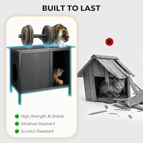 Veehoo Outdoor Cat House Weatherproof, Outside Feral Cat Shelter with Escape Door Design, Elevated Outdoor Pet Shelter for Stray Cats view 3