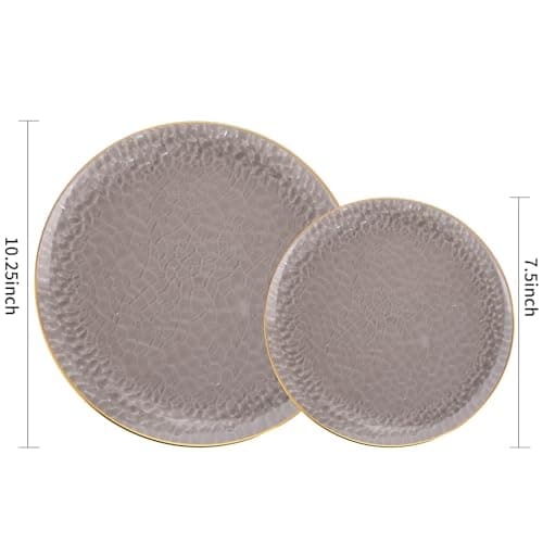 Hioasis 60 Pcs Black Plastic Plates for Party & Wedding | Gold Rimmed Hammered Dinnerware Set. Includes 10.25" Dinner & 7.5" Dessert Plates for 30 Guests. view 4