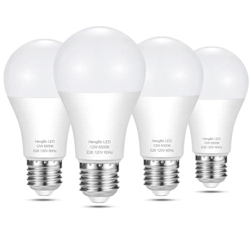 A19 LED Light Bulbs 100 Watt Equivalent, HengBo 6500K Daylight White Light Bulb, 12W 1200 Lumens, Non-Dimmable, E26 Standard Medium Base Super Bright Lamp for Bathroom Home Lighting (Pack of 4) — image 1