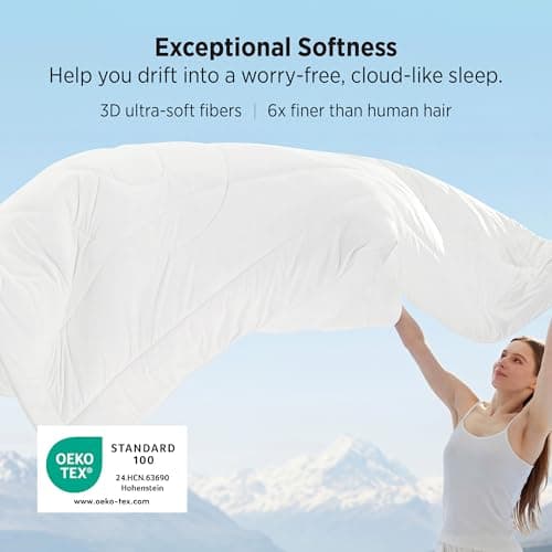 Bedsure Cooling Comforter King Size - Cooling Blankets for Hot Sleepers, Lightweight Comforter for Summer with Dual-Sided Cool Tech, Soft Breathable Cold Blanket for Sleeping, White, 102x90 Inches view 6