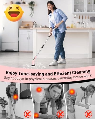 Shower Scrubber with Long Handle, Bathroom Cleaner Brush with IPX7 Waterproof, Cordless Electric Spin Scrubber for Cleaning with 2 Speed, Cleaning Supplies for Bathtub Kitchen Floor Tile Toilet view 2