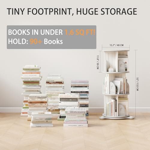 Deer COCO 3-Tier Rotating Bookshelf, 360° Spinning Corner Bookcase with Display Stand - HDPE Plastic Book Storage Organizer for Bedroom, Home Office, Classroom, Living Room view 2